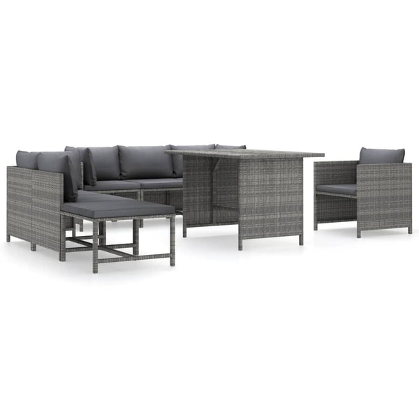 8-tlg. Garten-Lounge-Set mit Kissen Poly Rattan Grau