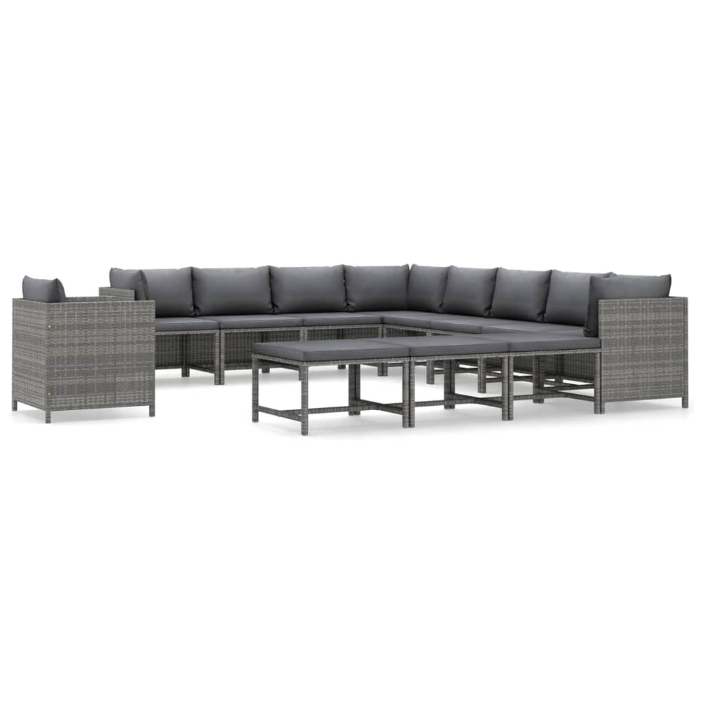 vidaXL Salon de jardin 12 pièces avec coussins en résine tressée gris