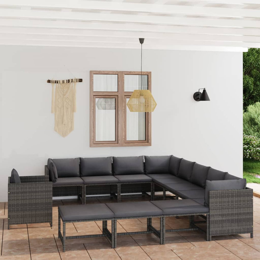 vidaXL Salon de jardin 12 pièces avec coussins en résine tressée gris