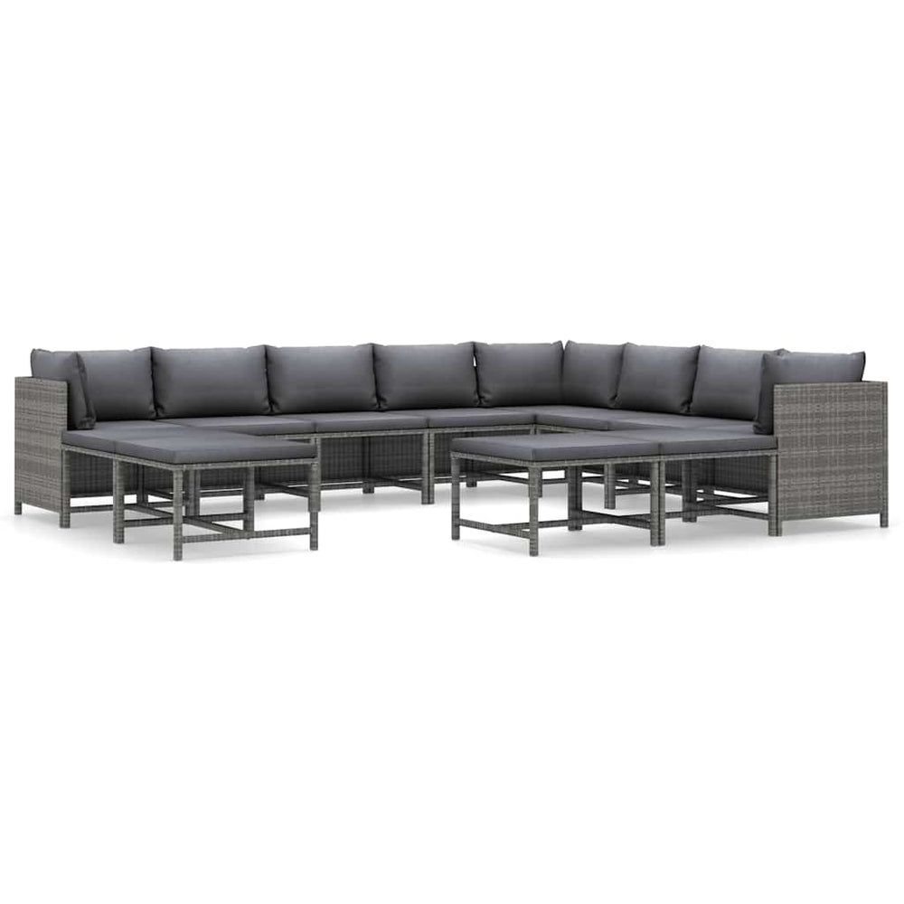 vidaXL Salon de jardin 12 pièces avec coussins en résine tressée gris