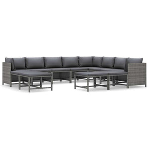 12-tlg. Garten-Lounge-Set mit Kissen Poly Rattan Grau