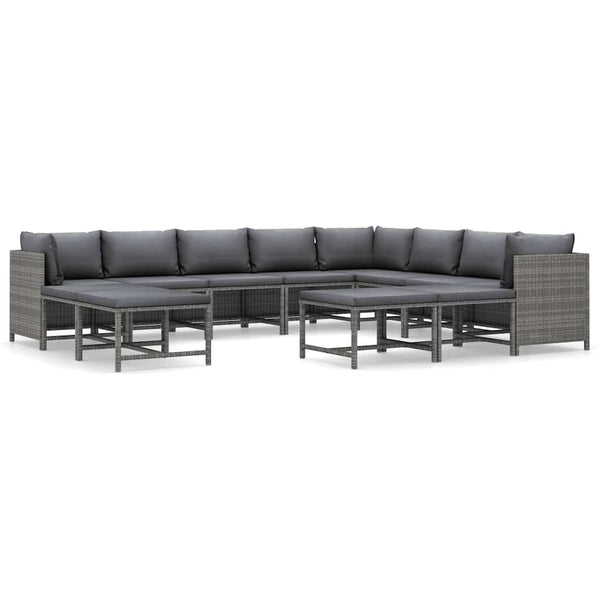 12-tlg. Garten-Lounge-Set mit Kissen Poly Rattan Grau