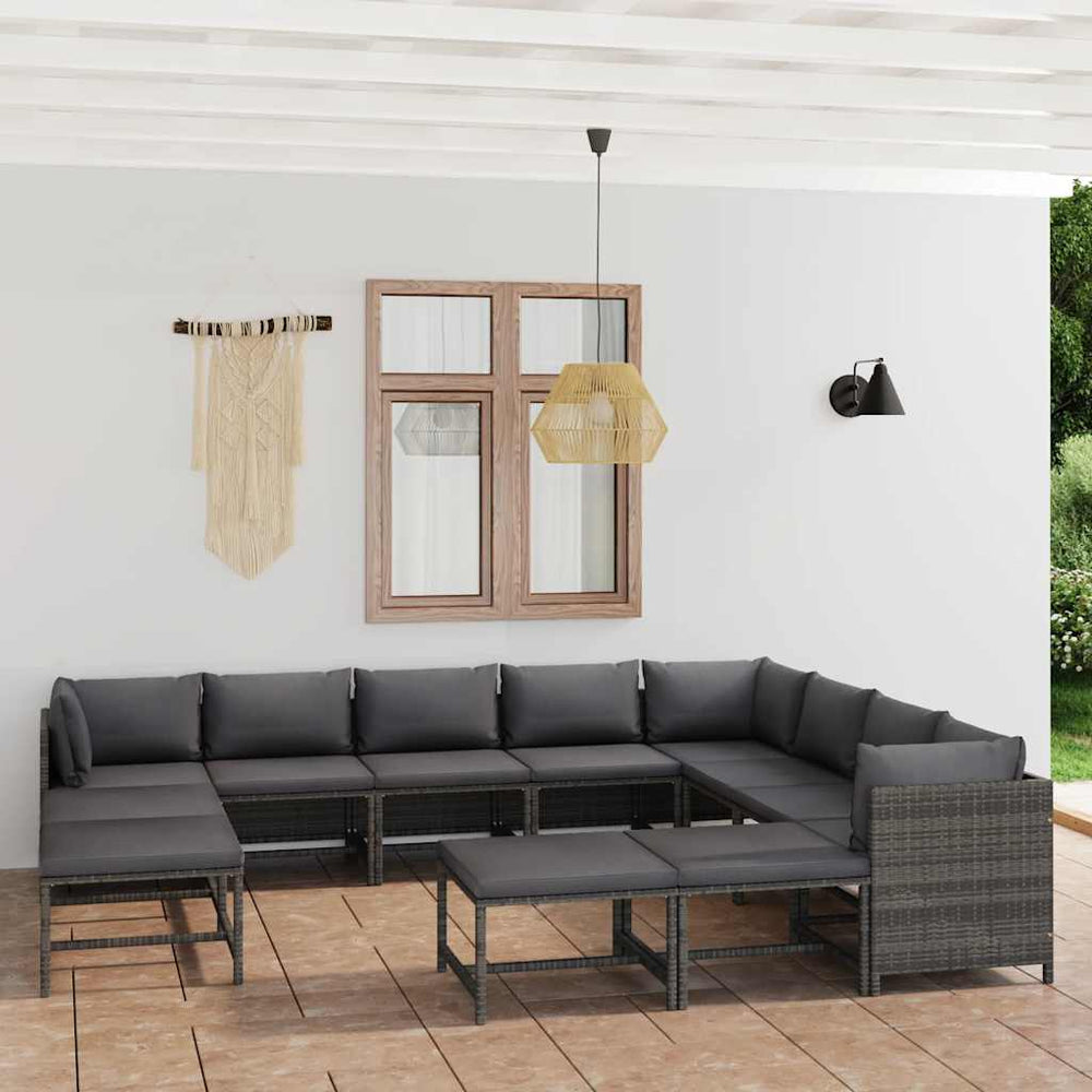 vidaXL Salon de jardin 12 pièces avec coussins en résine tressée gris