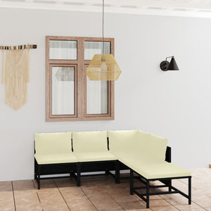 5-tlg. Garten-Lounge-Set mit Kissen Poly Rattan Schwarz