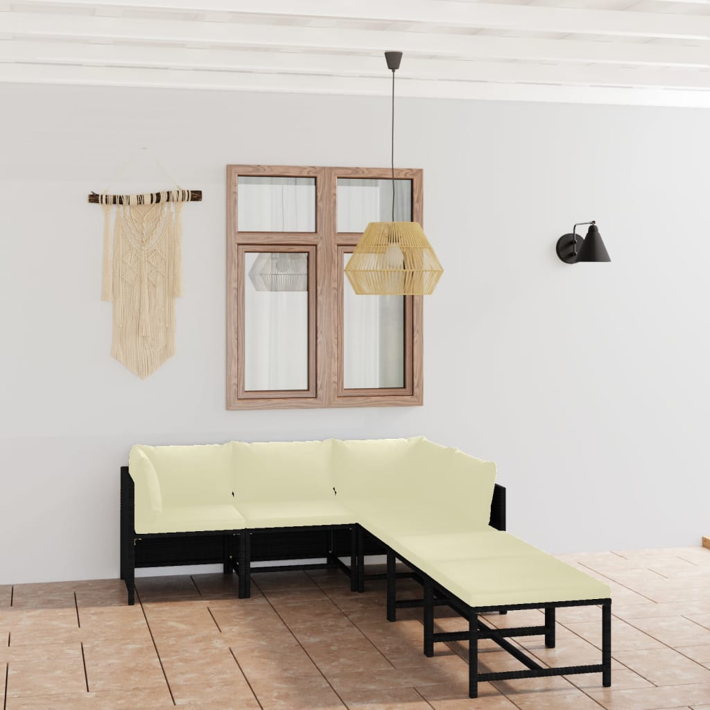 6-tlg. Garten-Lounge-Set mit Kissen Poly Rattan Schwarz