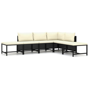 6-tlg. Garten-Lounge-Set mit Kissen Poly Rattan Schwarz