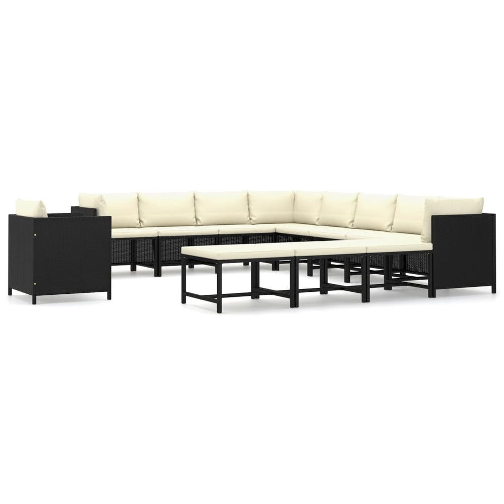 vidaXL Salon de jardin 12 pcs avec coussins résine tressée Noir