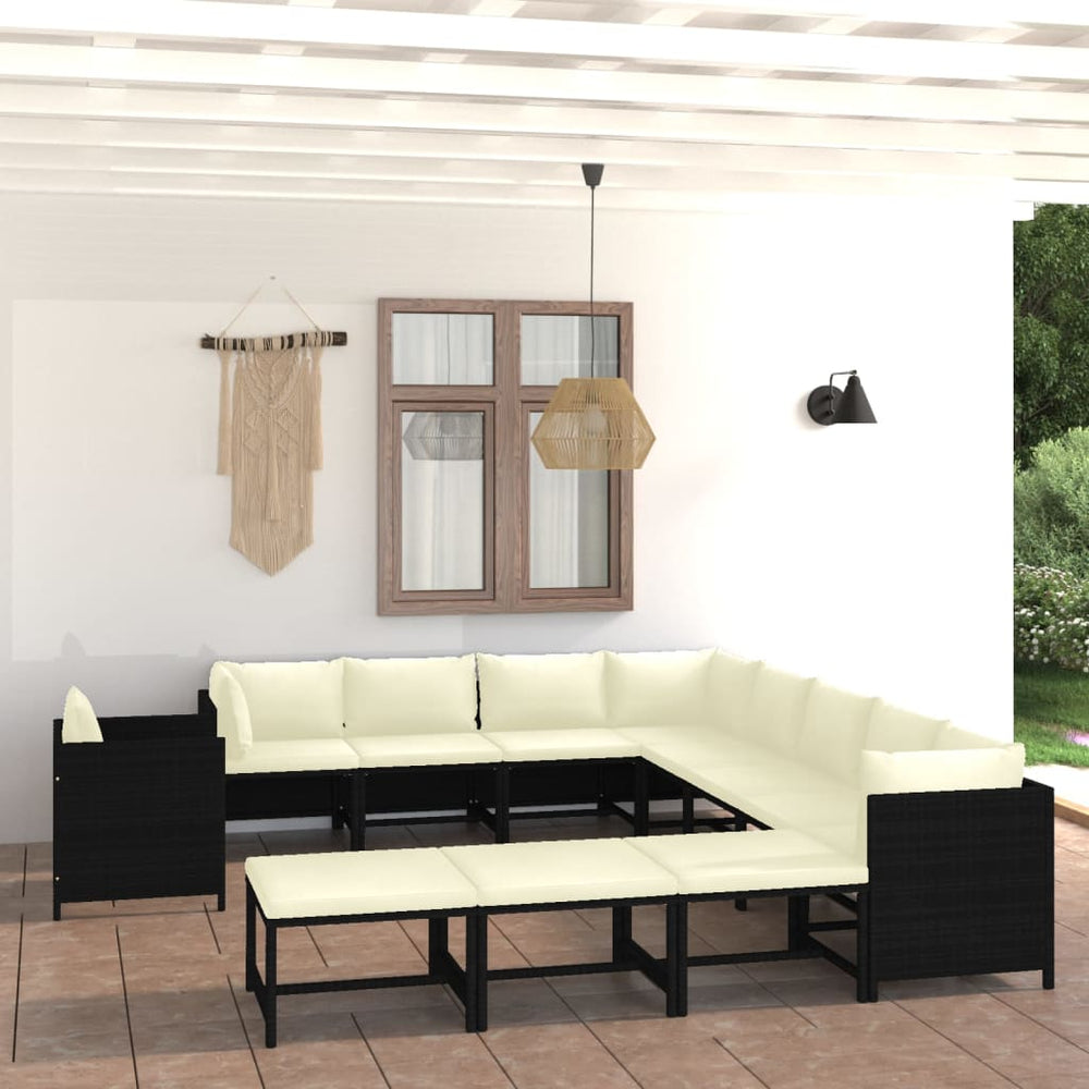 vidaXL Salon de jardin 12 pcs avec coussins résine tressée Noir