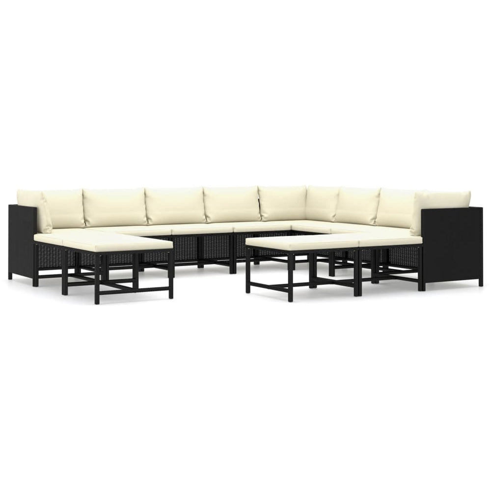 vidaXL Salon de jardin 12 pcs avec coussins résine tressée Noir