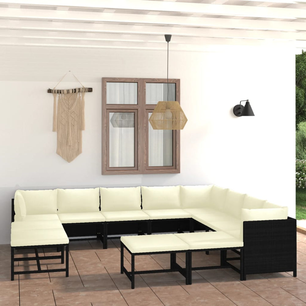 vidaXL Salon de jardin 12 pcs avec coussins résine tressée Noir