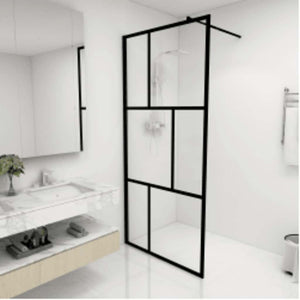 Duschwand für Begehbare Duschen mit Hartglas Schwarz 90x195 cm