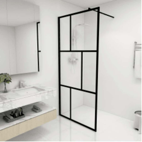 Duschwand für Begehbare Duschen mit Hartglas Schwarz 90x195 cm