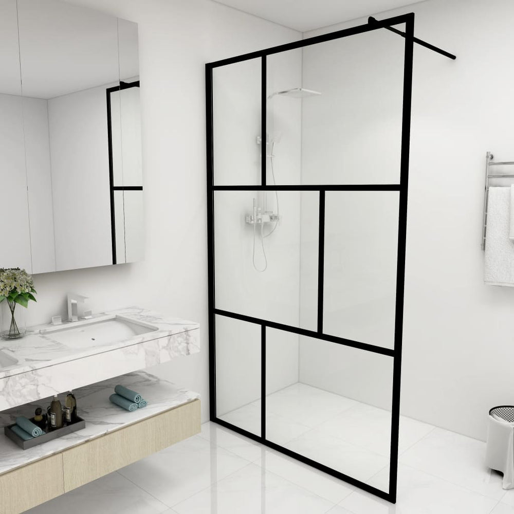 Duschwand für Begehbare Duschen mit Hartglas Schwarz 115x195 cm