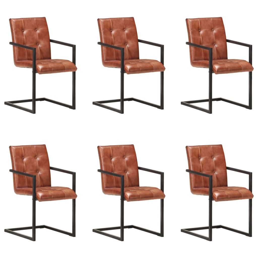 vidaXL Chaises cantilever 6 pcs Cuir véritable Marron