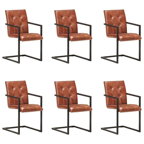 vidaXL Chaises cantilever 6 pcs Cuir véritable Marron