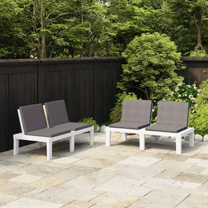 Gartenbänke mit Kissen 2 Stk. Kunststoff Weiß