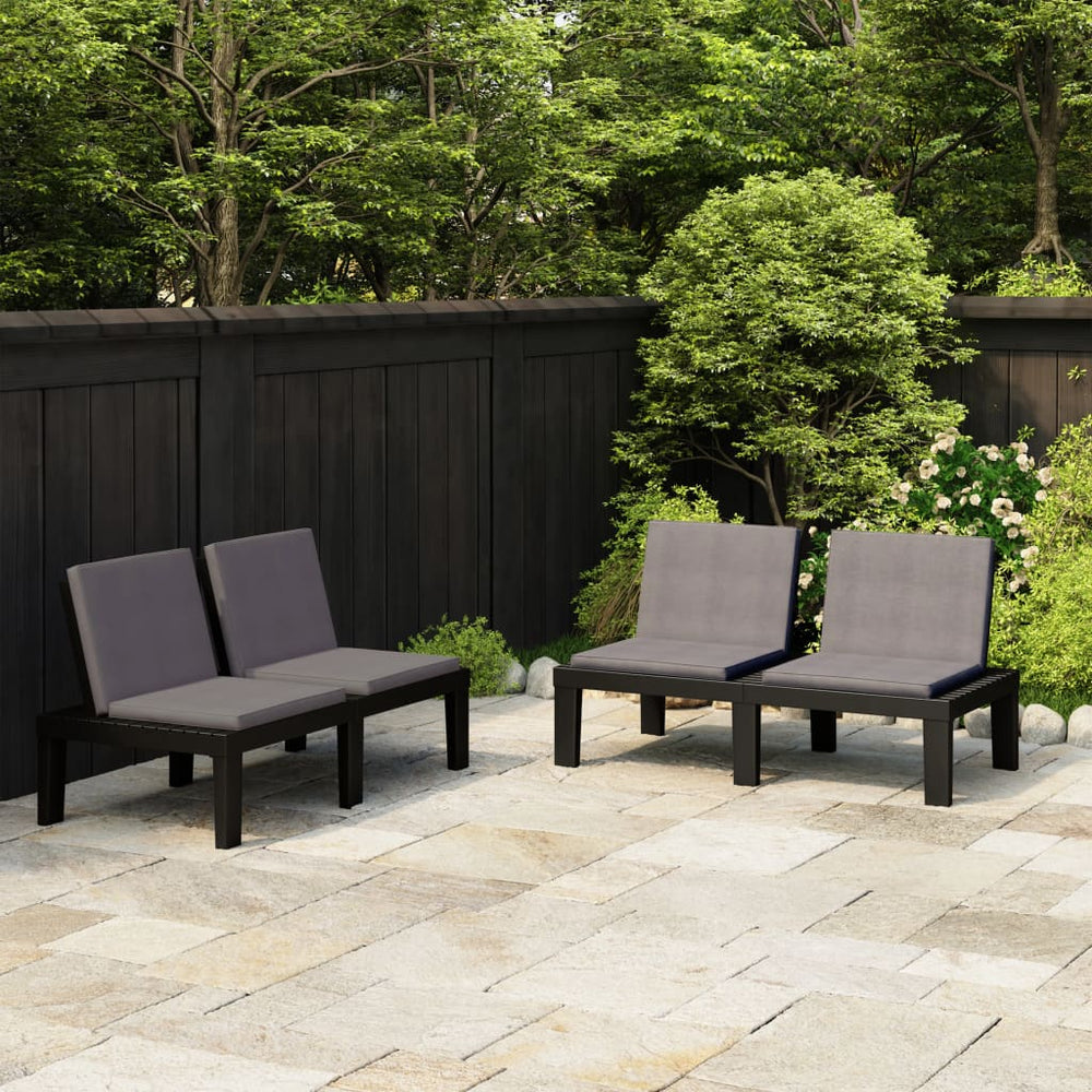 Gartenbänke mit Kissen 2 Stk. Kunststoff Grau