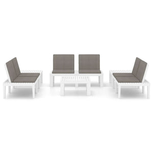 6-tlg. Garten-Lounge-Set mit Auflagen Kunststoff Weiß