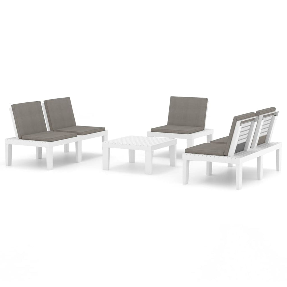 4-tlg. Garten-Lounge-Set mit Kissen Kunststoff Weiß