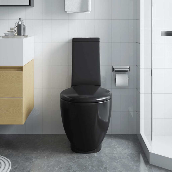 WC Keramik-Toilette Badezimmer Rund Senkrechter Abgang Schwarz