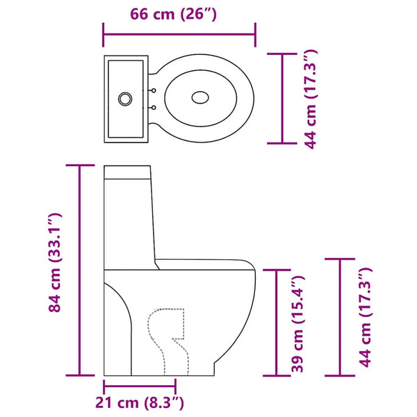 WC Keramik-Toilette Badezimmer Rund Senkrechter Abgang Schwarz