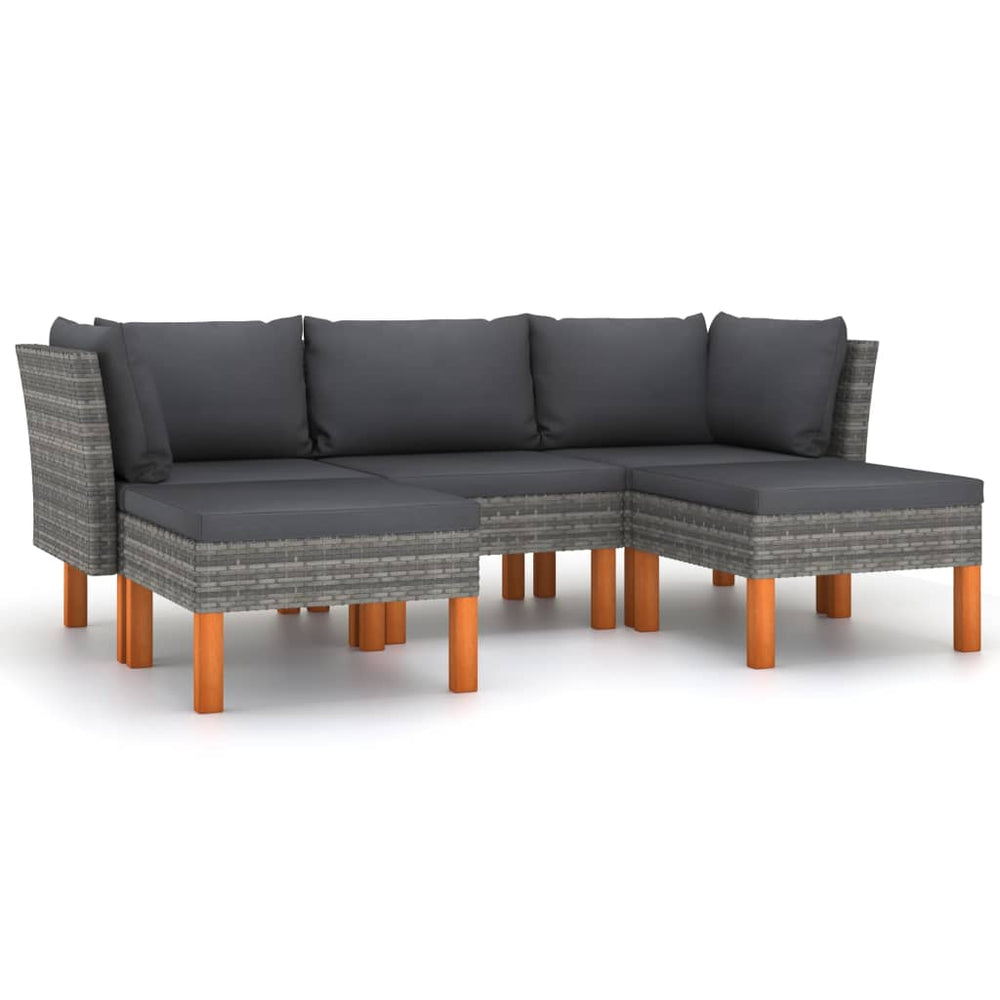 vidaXL Salon de jardin 5 pcs avec coussins résine tressée Gris
