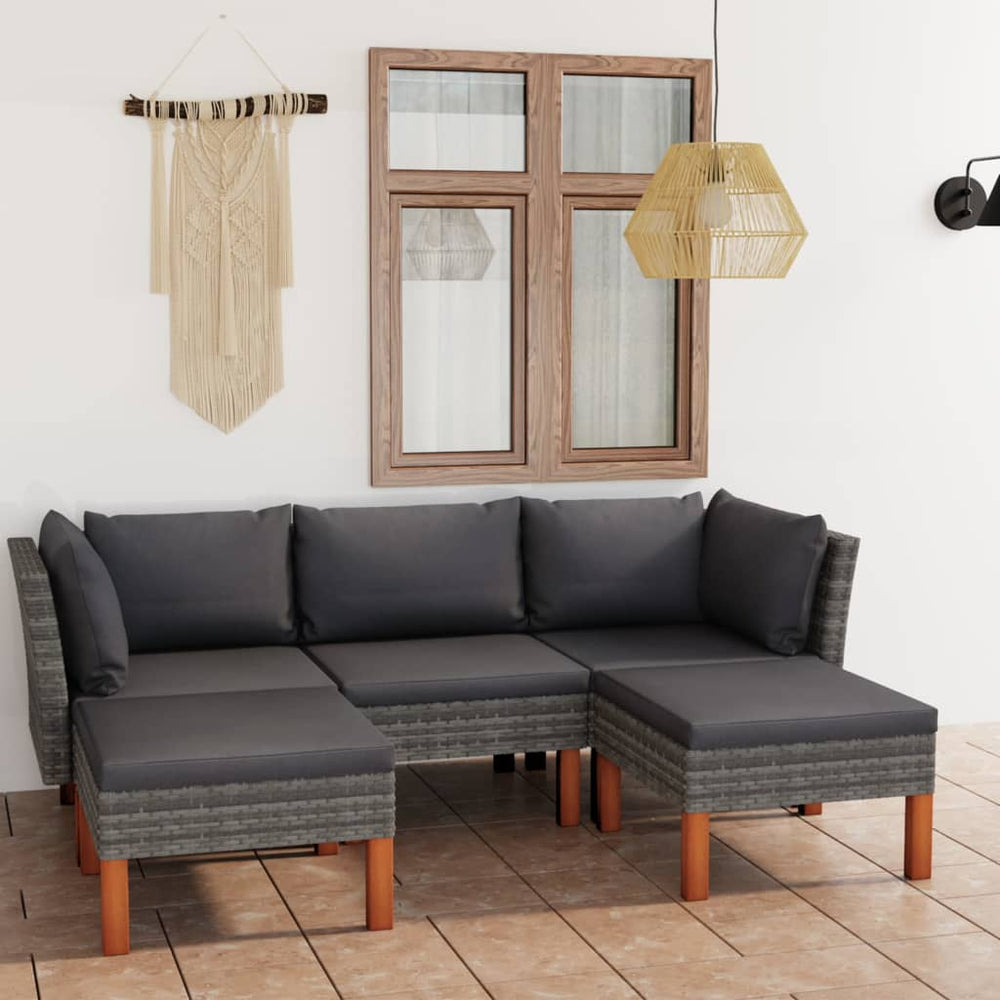 vidaXL Salon de jardin 5 pcs avec coussins résine tressée Gris