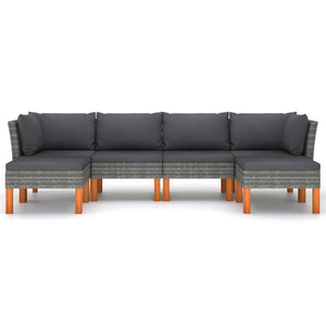 6-tlg. Garten-Lounge-Set mit Kissen Poly Rattan Grau