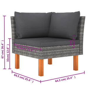 6-tlg. Garten-Lounge-Set mit Kissen Poly Rattan Grau