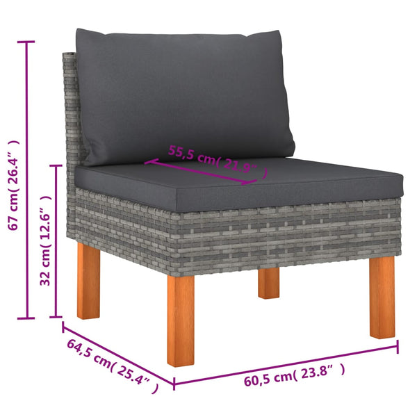 6-tlg. Garten-Lounge-Set mit Kissen Poly Rattan Grau
