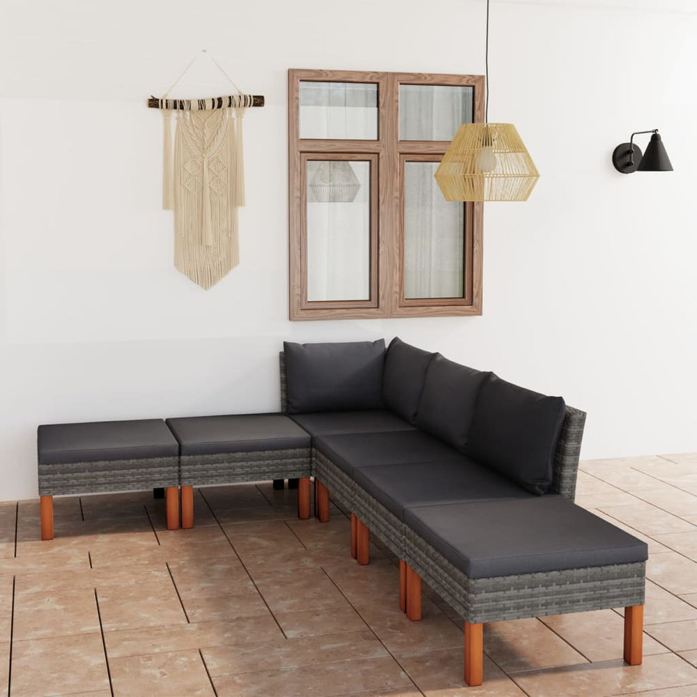 vidaXL Salon de jardin 6 pcs avec coussins résine tressée gris