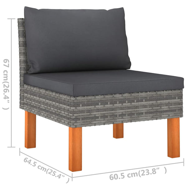 6-tlg. Garten-Lounge-Set mit Kissen Poly Rattan Grau