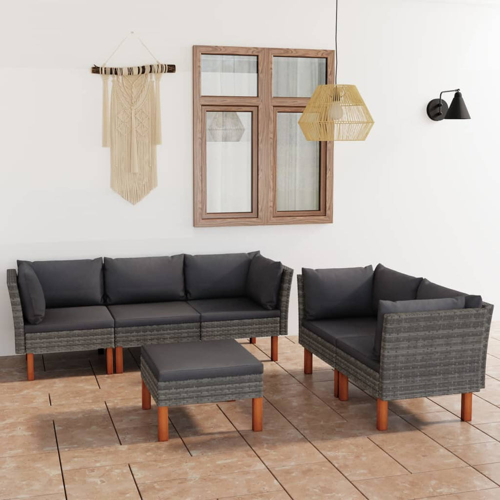 vidaXL Salon de jardin 6 pcs avec coussins résine tressée gris