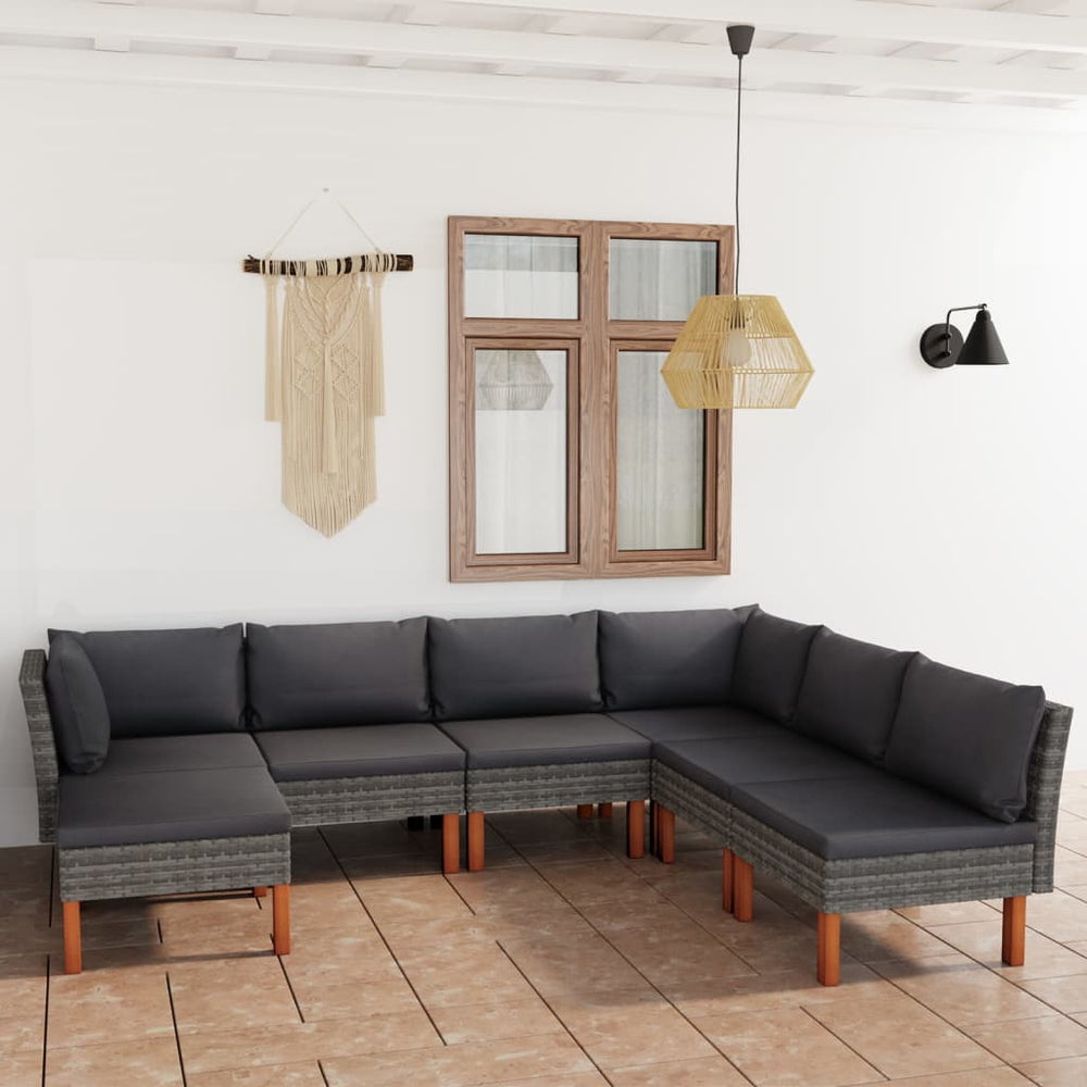 vidaXL Salon de jardin 7 pcs avec coussins résine tressée gris