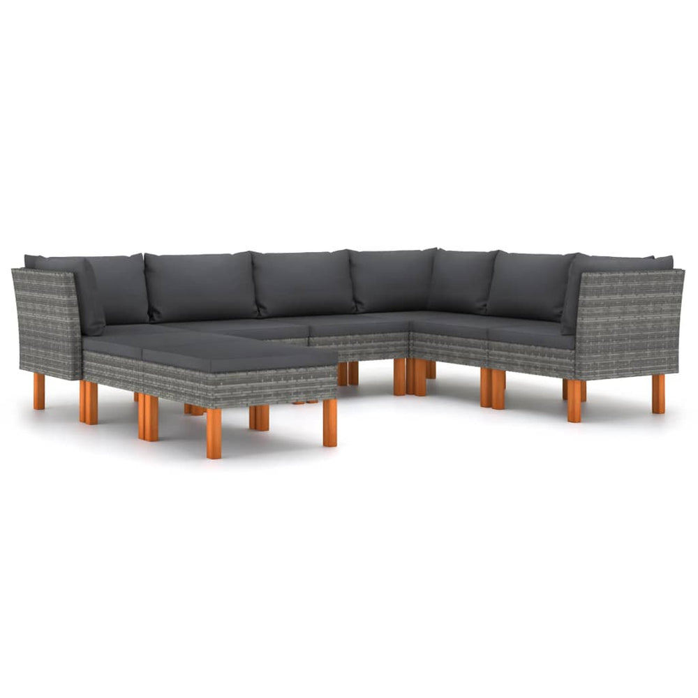 vidaXL Salon de jardin 8 pcs avec coussins résine tressée Gris