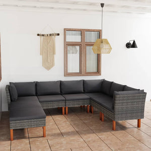 8-tlg. Garten-Lounge-Set mit Kissen Poly Rattan Grau