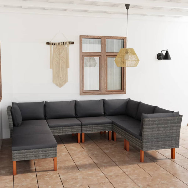 8-tlg. Garten-Lounge-Set mit Kissen Poly Rattan Grau