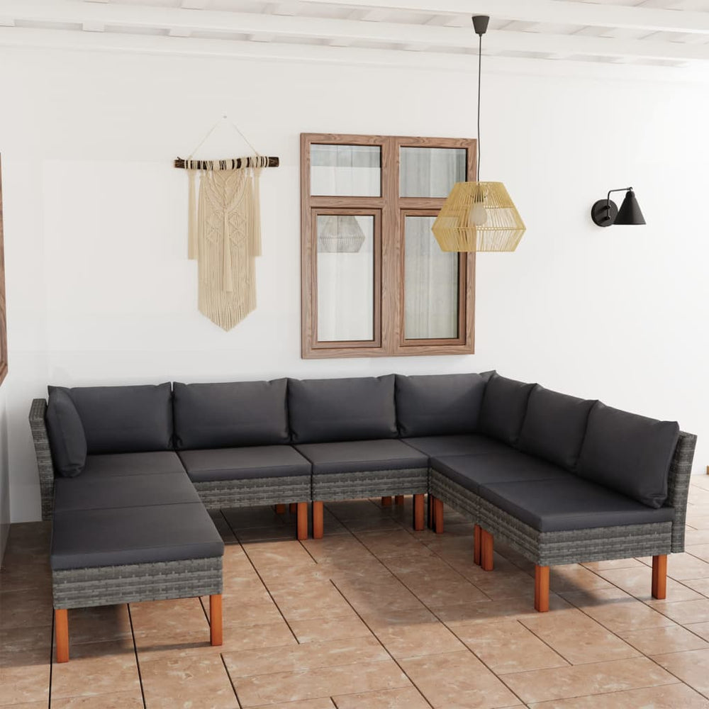 vidaXL Salon de jardin 8 pcs avec coussins résine tressée Gris