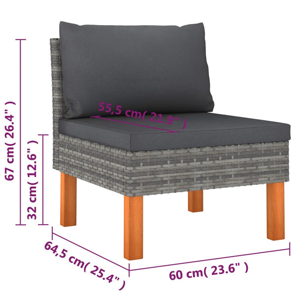 9-tlg. Garten-Lounge-Set mit Kissen Poly Rattan Grau