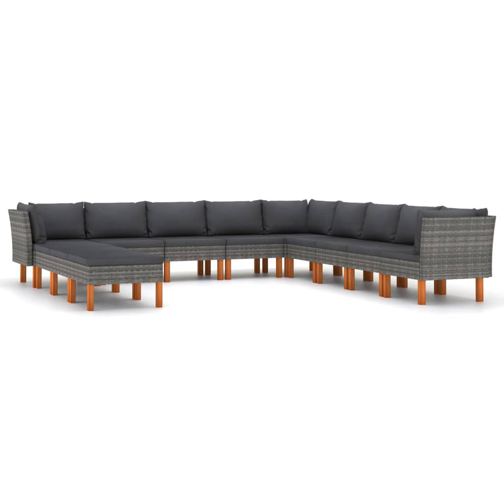 vidaXL Salon de jardin 12 pièces avec coussins en résine tressée gris