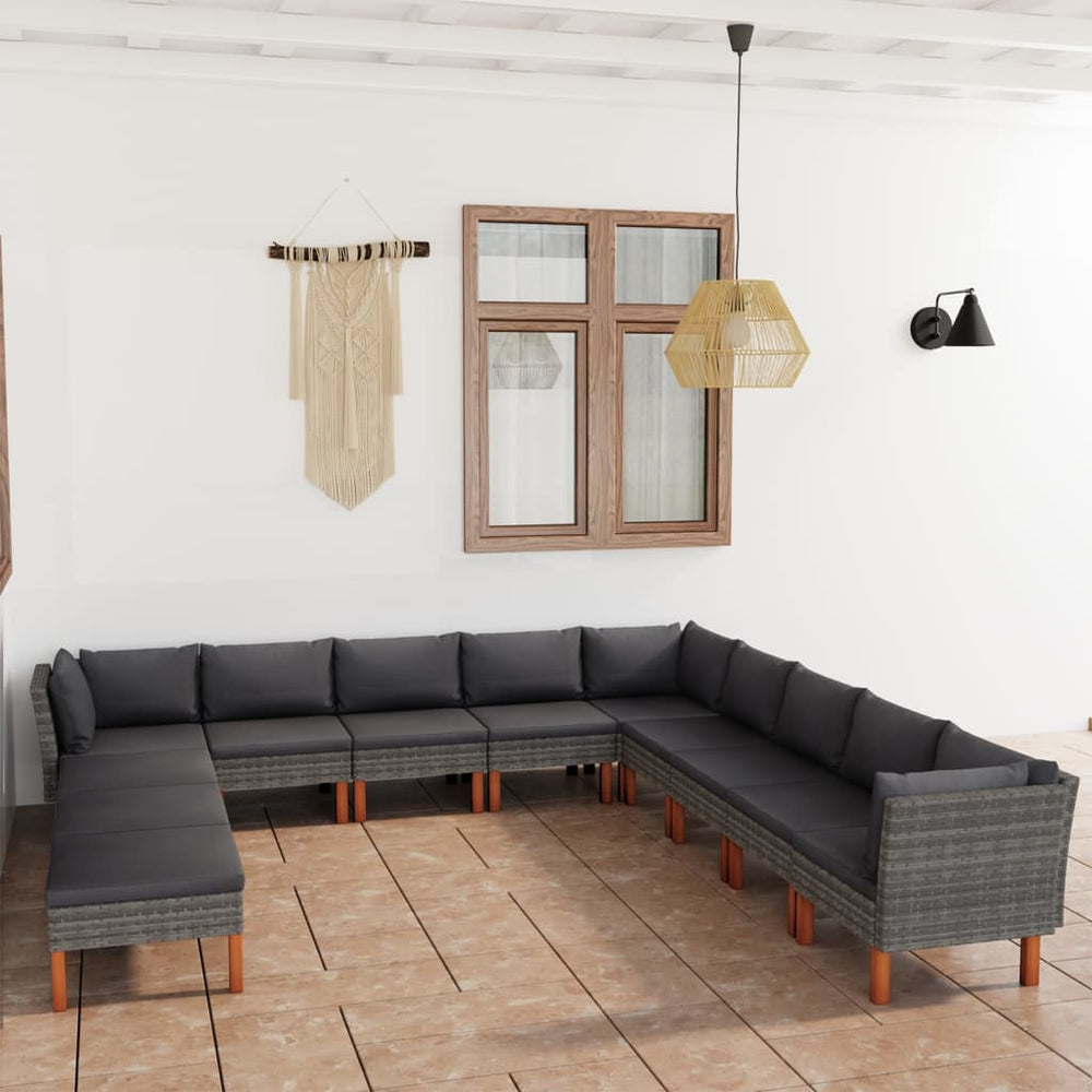 vidaXL Salon de jardin 12 pièces avec coussins en résine tressée gris