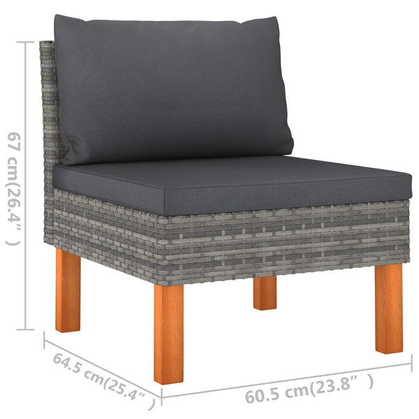 6-tlg. Garten-Lounge-Set mit Kissen Poly Rattan Grau