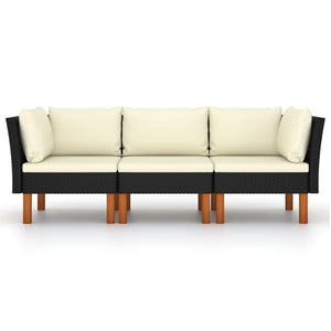 3-Sitzer-Gartensofa mit Kissen Schwarz Poly Rattan