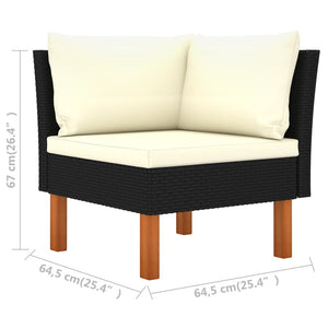 3-Sitzer-Gartensofa mit Kissen Schwarz Poly Rattan
