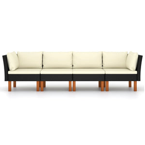 4-Sitzer-Gartensofa mit Kissen Schwarz Poly Rattan