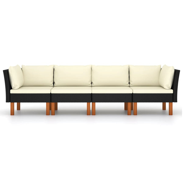 4-Sitzer-Gartensofa mit Kissen Schwarz Poly Rattan