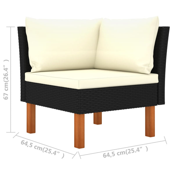 4-Sitzer-Gartensofa mit Kissen Schwarz Poly Rattan