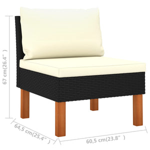 4-Sitzer-Gartensofa mit Kissen Schwarz Poly Rattan