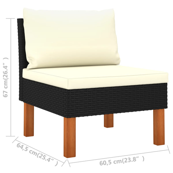 4-Sitzer-Gartensofa mit Kissen Schwarz Poly Rattan