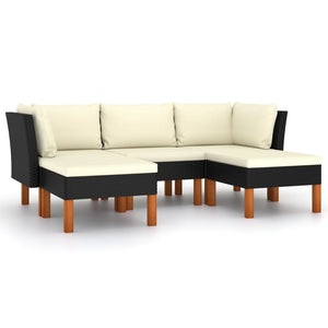 5-tlg. Garten-Lounge-Set mit Kissen Poly Rattan Schwarz